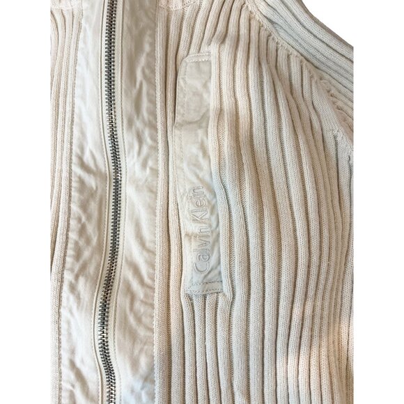 Calvin‎ Klein Cardigan L Womens Cream Full Zip Mock Neck Ribbed Sweater Sz Large - Picture 6 of 9